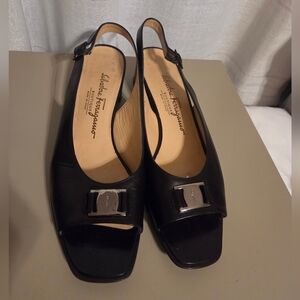 Salvatore Ferragamo Renata Peep Toe Sling Back Kitten Heels